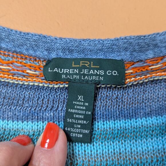 Ralph Lauren Cotton and Linen Striped Sweater Orange and Blue Size XL - Picture 4 of 9